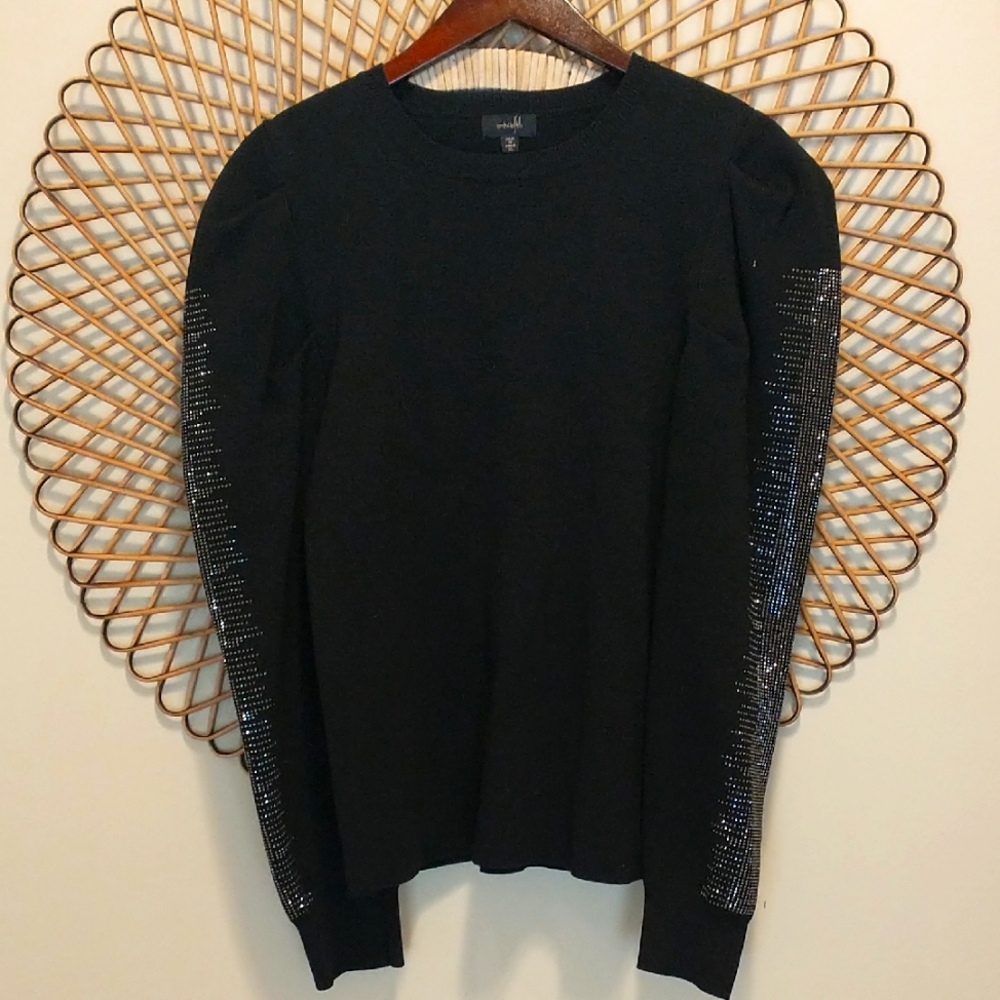 Ontwelfth ladies rhinestone long sleeve sweater Black Size XL